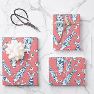 Portugees Lissabon Sardines Pattern Azulejos Pink Inpakpapier Vel