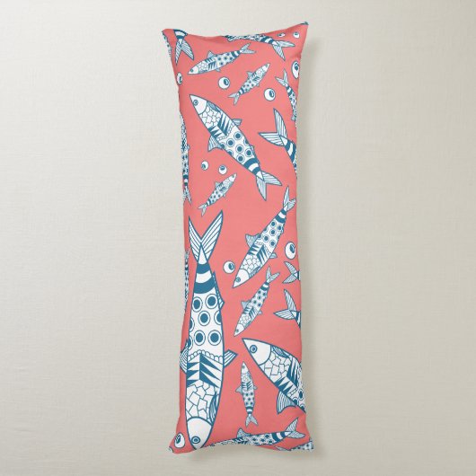 Portugees Lissabon Sardines Pattern Azulejos Pink Lichaamskussen (Achterkant (Verticaal))