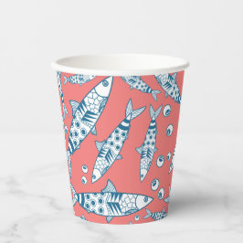 Portugees Lissabon Sardines Pattern Azulejos Pink Papieren Bekers