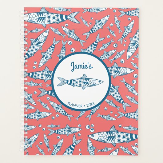 Portugees Lissabon Sardines Pattern Azulejos Pink Planner (Voorkant)
