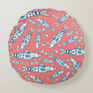 Portugees Lissabon Sardines Pattern Azulejos Pink Rond Kussen