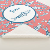 Portugees Lissabon Sardines Pattern Azulejos Pink Sherpa Deken (3/4)