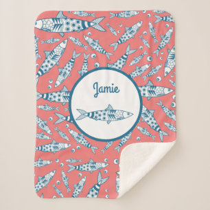 Portugees Lissabon Sardines Pattern Azulejos Pink Sherpa Deken