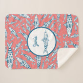 Portugees Lissabon Sardines Pattern Azulejos Pink Sherpa Deken (Voorkant (horizontaal))