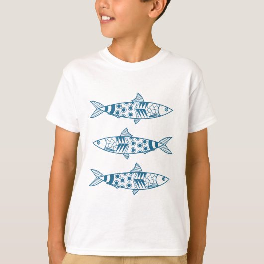 Portugees Lissabon Sardines Pattern Azulejos T-shirt (Voorkant)