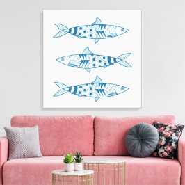 Portugees Lissabon Sardines Pattern Azulejos White Canvas Afdruk