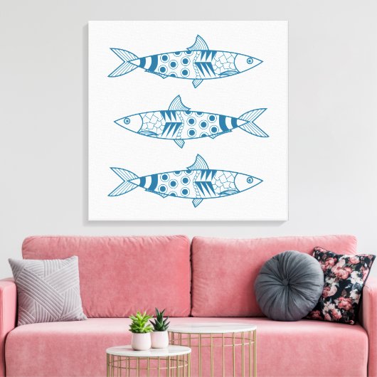 Portugees Lissabon Sardines Pattern Azulejos White Canvas Afdruk (Insitu (Woonkamer))