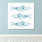 Portugees Lissabon Sardines Pattern Azulejos White Canvas Afdruk (Insitu (Houten vloer))