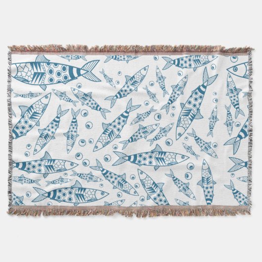 Portugees Lissabon Sardines Pattern Azulejos White Deken (Voorkant)