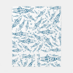 Portugees Lissabon Sardines Pattern Azulejos White Fleece Deken