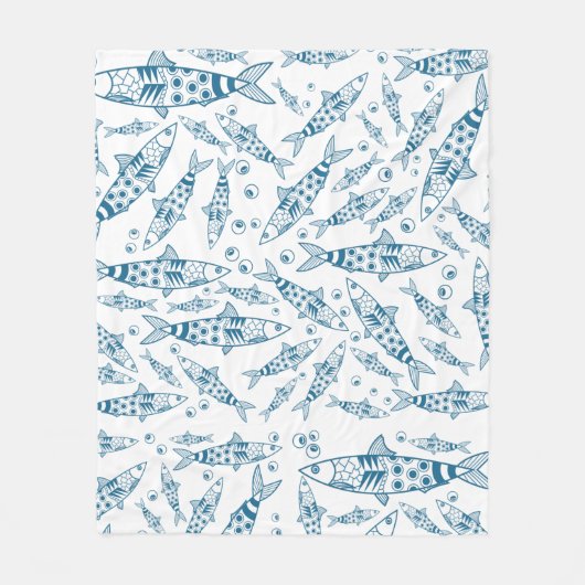 Portugees Lissabon Sardines Pattern Azulejos White Fleece Deken (Voorkant)