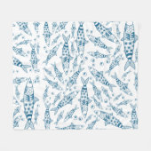 Portugees Lissabon Sardines Pattern Azulejos White Fleece Deken (Voorkant (Horizontaal))