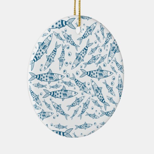 Portugees Lissabon Sardines Pattern Azulejos White Keramisch Ornament (Rechts)