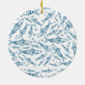 Portugees Lissabon Sardines Pattern Azulejos White Keramisch Ornament (Achterkant)