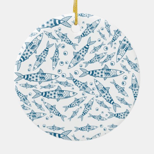 Portugees Lissabon Sardines Pattern Azulejos White Keramisch Ornament (Achterkant)