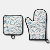 Portugees Lissabon Sardines Pattern Azulejos White Ovenwant & Pannenlap Set (Voorkant)