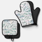 Portugees Lissabon Sardines Pattern Azulejos White Ovenwant & Pannenlap Set (Voorkant / Achterkant)