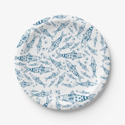 Portugees Lissabon Sardines Pattern Azulejos White Papieren Bordje (Voorkant)