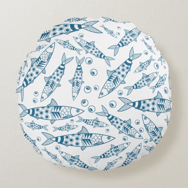 Portugees Lissabon Sardines Pattern Azulejos White Rond Kussen (Voorkant)