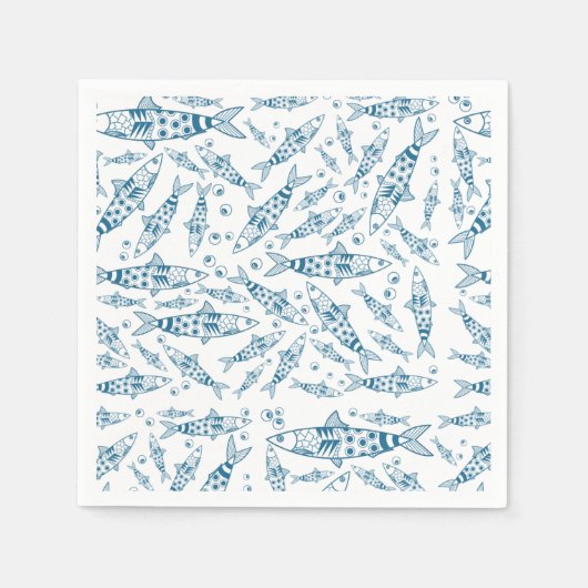 Portugees Lissabon Sardines Pattern Azulejos White Servet (Voorkant)