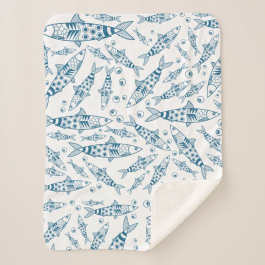 Portugees Lissabon Sardines Pattern Azulejos White Sherpa Deken (Voorkant)