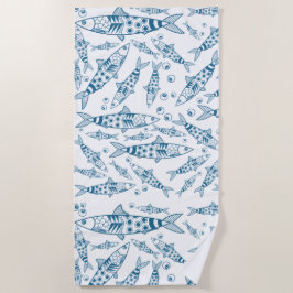 Portugees Lissabon Sardines Pattern Azulejos White Strandlaken