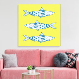 Portugees Lissabon Sardines Pattern Azulejos Yello Canvas Afdruk