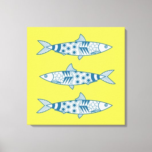 Portugees Lissabon Sardines Pattern Azulejos Yello Canvas Afdruk (Voorkant)