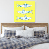 Portugees Lissabon Sardines Pattern Azulejos Yello Canvas Afdruk (Insitu (Slaapkamer))