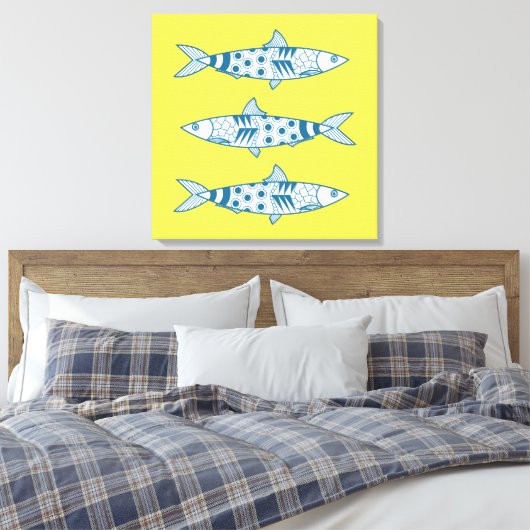 Portugees Lissabon Sardines Pattern Azulejos Yello Canvas Afdruk (Insitu (Slaapkamer))