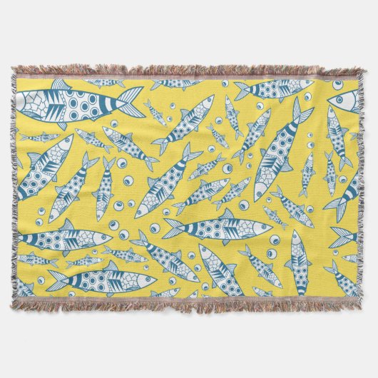Portugees Lissabon Sardines Pattern Azulejos Yello Deken (Voorkant)