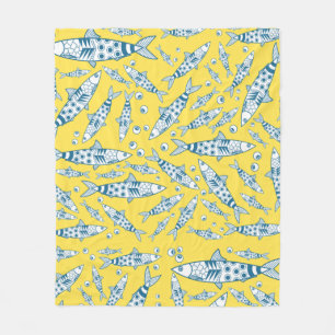 Portugees Lissabon Sardines Pattern Azulejos Yello Fleece Deken