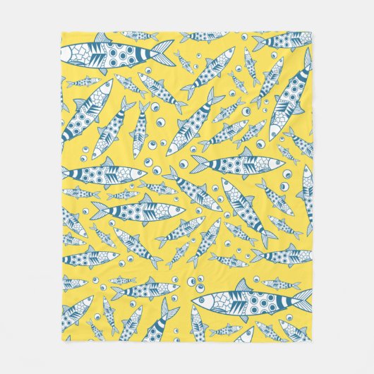 Portugees Lissabon Sardines Pattern Azulejos Yello Fleece Deken (Voorkant)