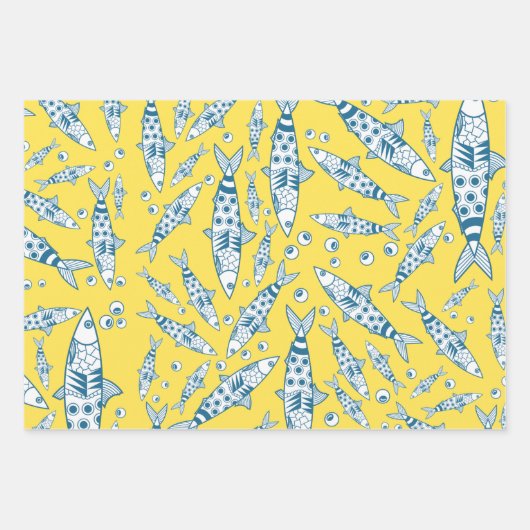 Portugees Lissabon Sardines Pattern Azulejos Yello Inpakpapier Vel (Voorkant)