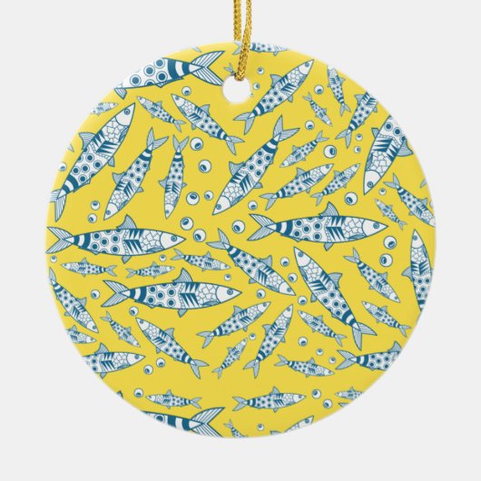 Portugees Lissabon Sardines Pattern Azulejos Yello Keramisch Ornament (Voorkant)