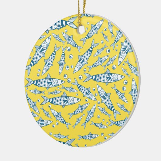 Portugees Lissabon Sardines Pattern Azulejos Yello Keramisch Ornament (Links)