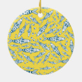 Portugees Lissabon Sardines Pattern Azulejos Yello Keramisch Ornament (Achterkant)