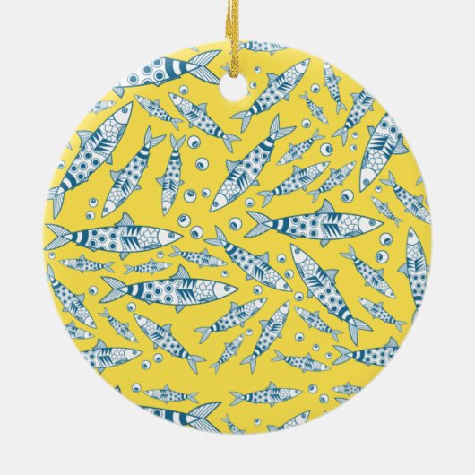 Portugees Lissabon Sardines Pattern Azulejos Yello Keramisch Ornament (Achterkant)