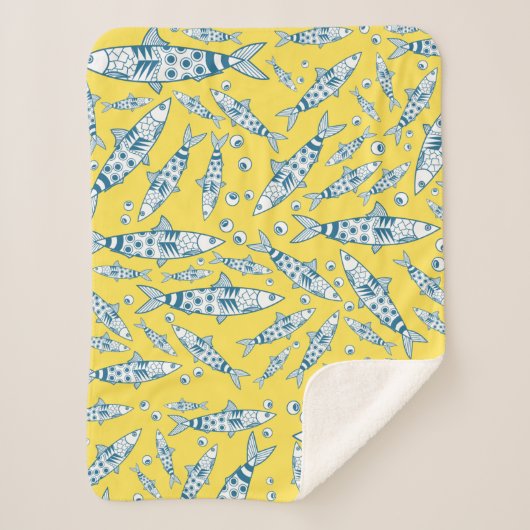 Portugees Lissabon Sardines Pattern Azulejos Yello Sherpa Deken (Voorkant)