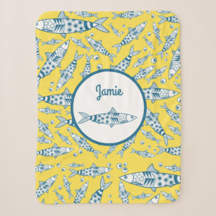 Portugees Lissabon Sardines Pattern Azulejos Yello Sherpa Deken