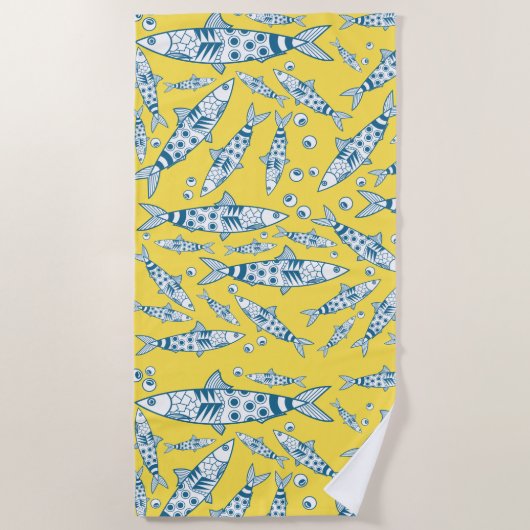 Portugees Lissabon Sardines Pattern Azulejos Yello Strandlaken (Voorkant)