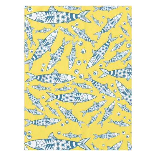 Portugees Lissabon Sardines Pattern Azulejos Yello Tafelkleed (Voorkant)
