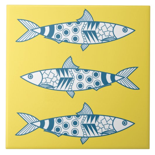 Portugees Lissabon Sardines Pattern Azulejos Yello Tegeltje (Voorkant)