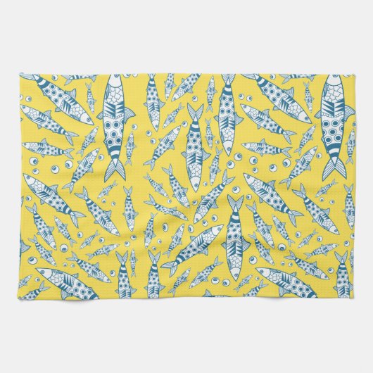 Portugees Lissabon Sardines Pattern Azulejos Yello Theedoek (Horizontaal)