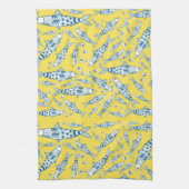 Portugees Lissabon Sardines Pattern Azulejos Yello Theedoek (Verticaal)