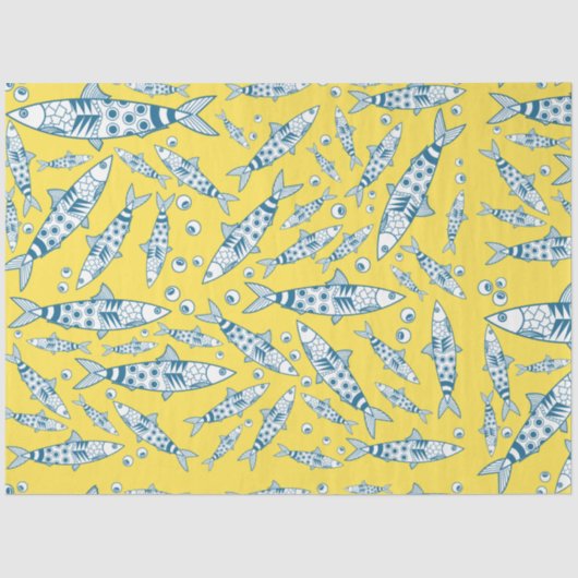 Portugees Lissabon Sardines Pattern Azulejos Yello Tissuepapier (Voorkant)