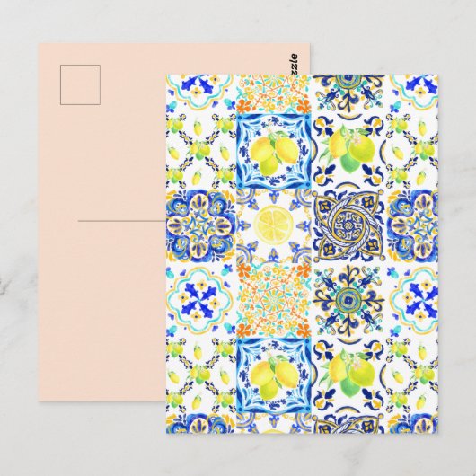 Portugees Majolica Azulejo Mediterranean Lemon Briefkaart (Voorkant / Achterkant)