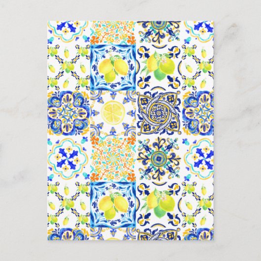 Portugees Majolica Azulejo Mediterranean Lemon Briefkaart (Voorkant)