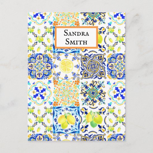Portugees Majolica Azulejo Mediterranean Lemon Briefkaart (Voorkant)