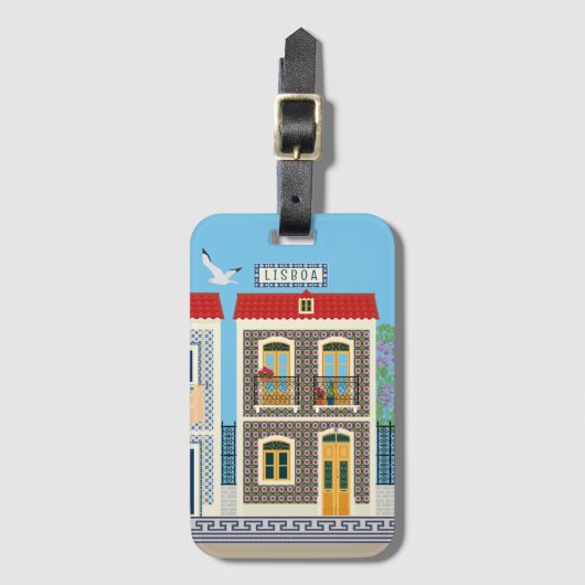 Portugees mooie huizen met tegels of azulejos bagagelabel (Voorkant (verticaal))